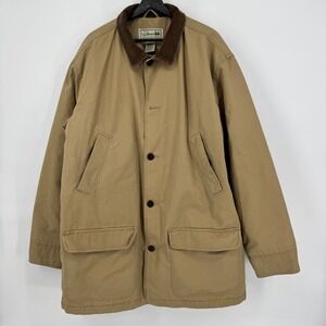 LL Bean Men's Tan Barn Coat Corduroy Collar Quilted Lined Size Large